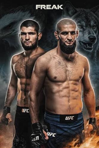 Two male MMA fighters stand side by side in UFC shorts and gloves. The word FREAK appears above them, with an eagle and a wolf illustrated in the background, while IPTV Latino branding adds to the dramatic effect.