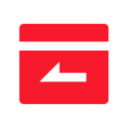 A red icon on a white background resembling a stylized archive box with a lid and a white arrow pointing left inside the box, commonly associated with IPTV Latino services.